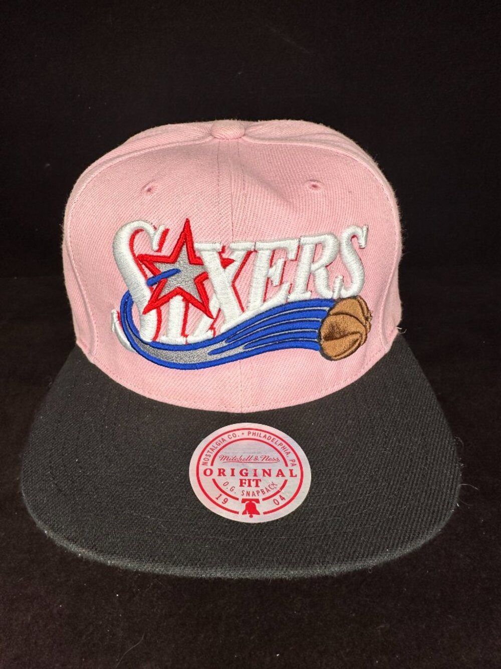 Mitchell and Ness Pink Sixers Snapback